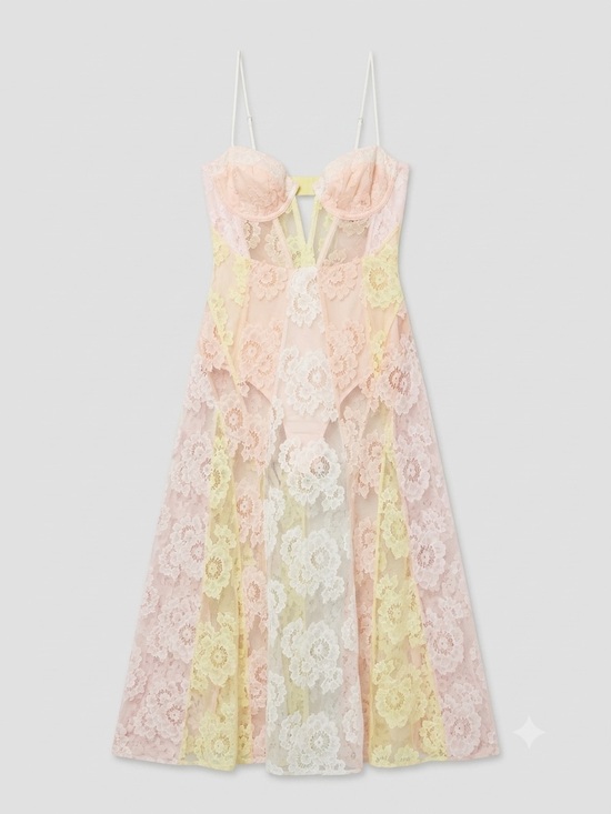 For Love And Lemons Dresses & Skirts - For Love & Lemons Blossom Maxi Dress Multi Pastel Lace XS NWT Sold Out Revolve